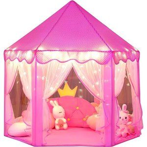 Play Tents Playhouse with Star Lights Toys for Children Indoor Games (Pink)